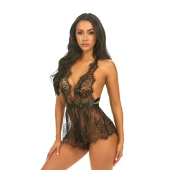 Clearance LoversStores Brea Eyelash Lace Romper Black