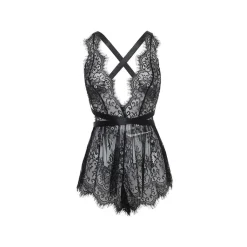 Clearance LoversStores Brea Eyelash Lace Romper Black