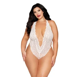 Clearance LoversStores Bridal Lace Teddy with Removable Pearl Harness White