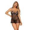 Clearance LoversStores Crisscross Embroidered Babydoll & G-String Black