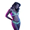 Fashion LoversStores Glow Night Vision Bralette & Cage Panty Set NeonGreen
