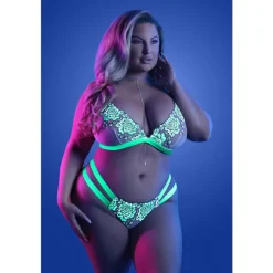 Fashion LoversStores Glow Night Vision Bralette & Cage Panty Set NeonGreen