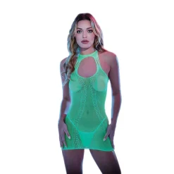 New LoversStores Glow-in-the-Dark Keyhole Mini Dress Green