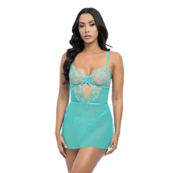Fashion LoversStores Krislyn Embroidered Babydoll & G-String Teal