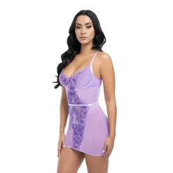 Outlet LoversStores Embroidered Chemise & G-String Lavender