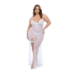 Clearance LoversStores Livia Sheer Gown & Garter Set White