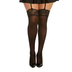 New LoversStores RP Sheer Thigh High with Lace Top Black
